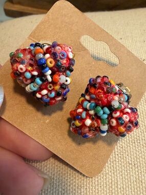 (Japan) Colorful Beaded Cluster Clip-On Earrings